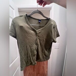 Old Navy Olive Button-Down Ribbed Shirt